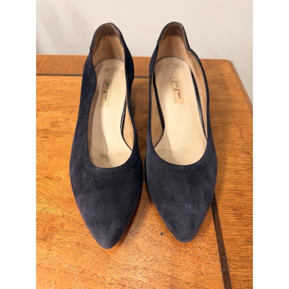 Paul‎ Green Women's Size UK 3 US 5 Block Heel Pump Navy Suede Leather Point Toe